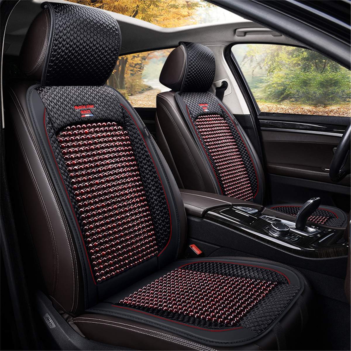 Universal Summer Cooling Auto Front Seat Cushion Protector Beads Leather + Bamboo Car Seat Covers Breathable