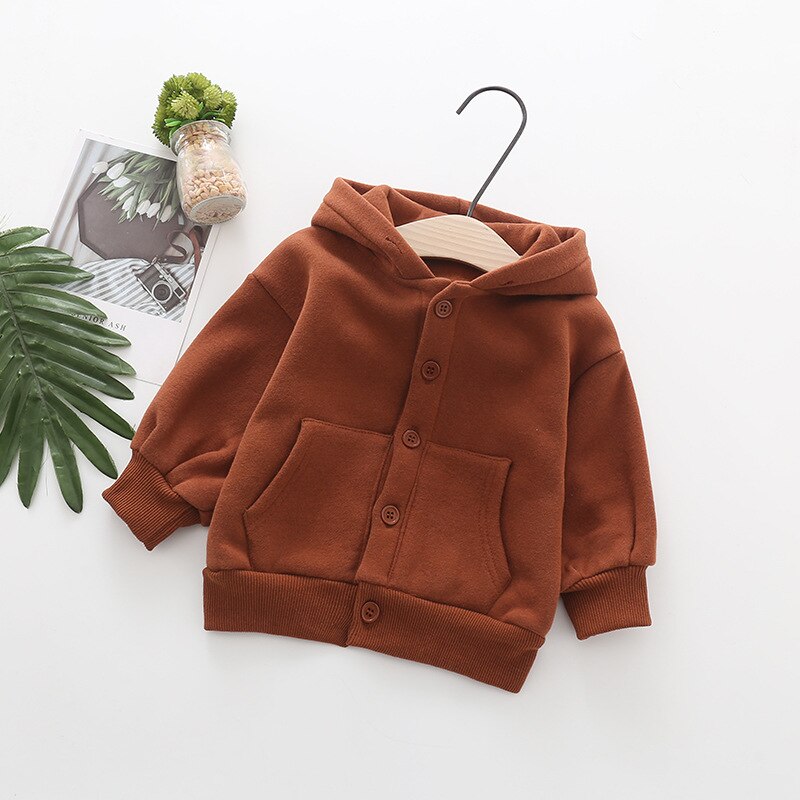 Citrus Herfst Lente Kinderen Kids Jongen Jas Effen Mode Meisje Lange Mouw Vest Baby Kapmantel Voor Peuters: Brown / 18-24M