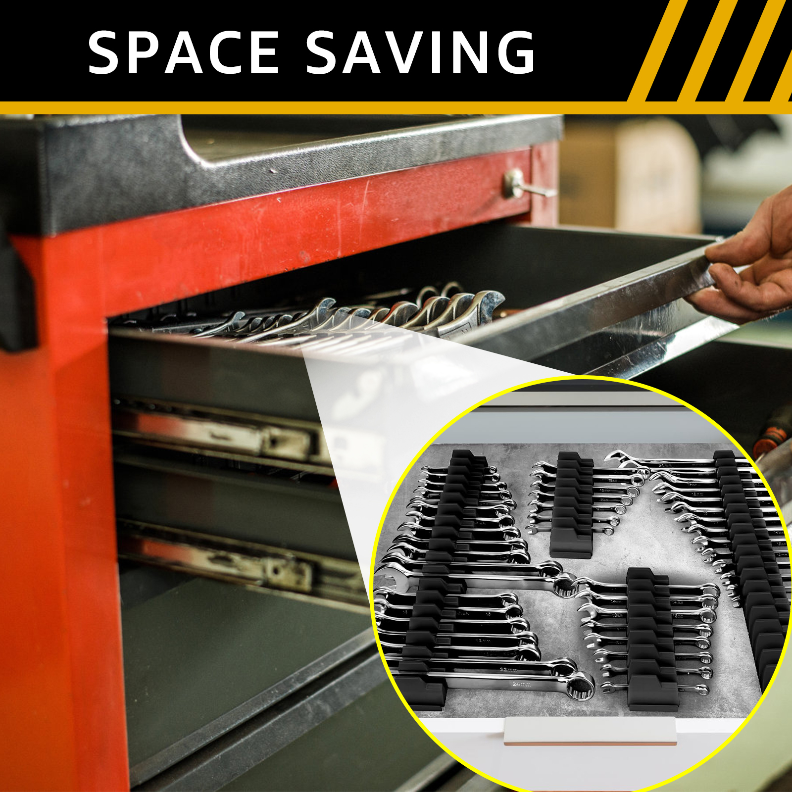 Magnetic Wrench Organizer for Tool Box, Easy Accessibility Magnetic Wrench Holder for 24 Wrenches,Modular Wrench Organizer Black