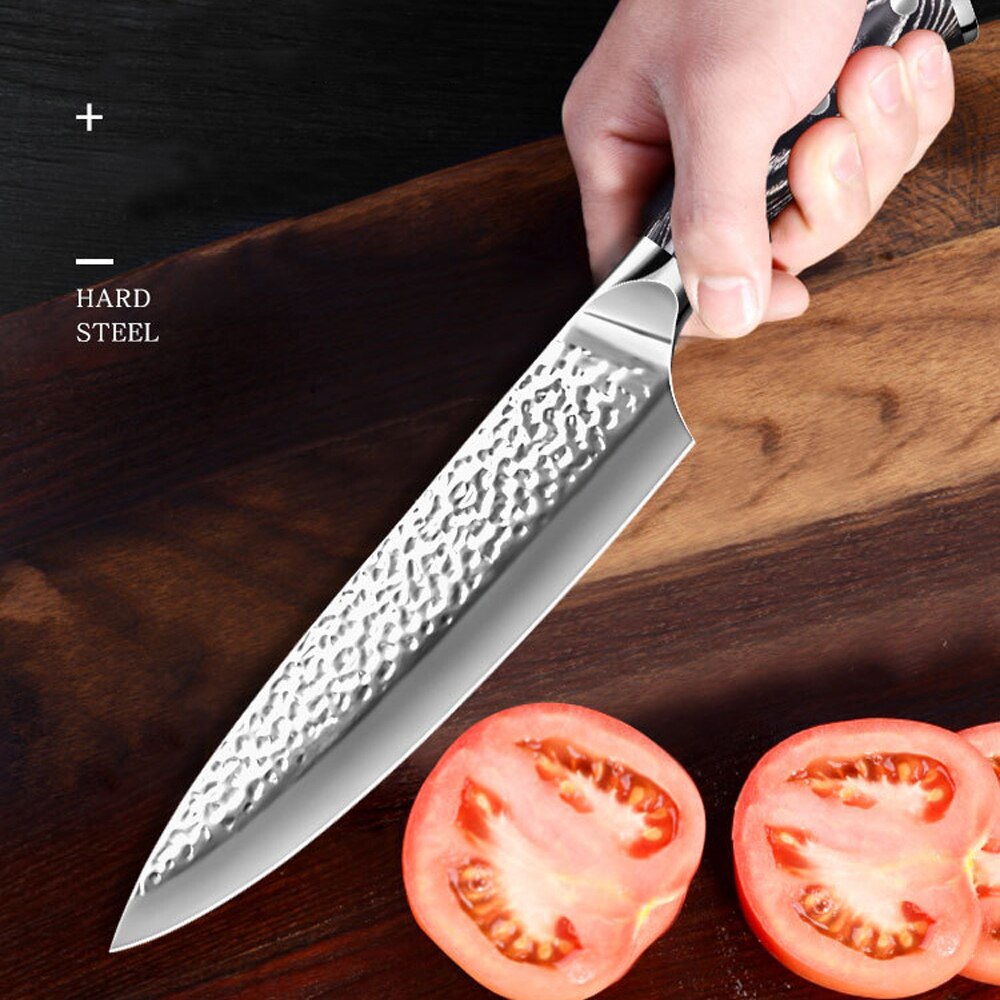 Damascus Santoku Knife German Steel 4116 Hammered Stainless Steel 8-inch Chef Knife Multipurpose Knife Meat Cleaver