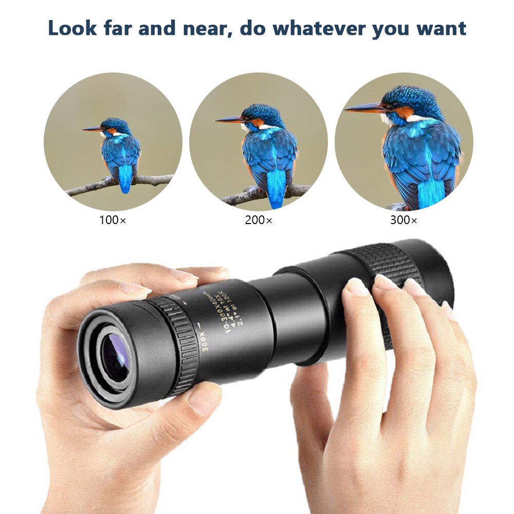 10-300*40 Monocular Telescope Zoom High Magnification Foldable BAK4 Retractable Rainproof Optics Handheld Portable for Huntin