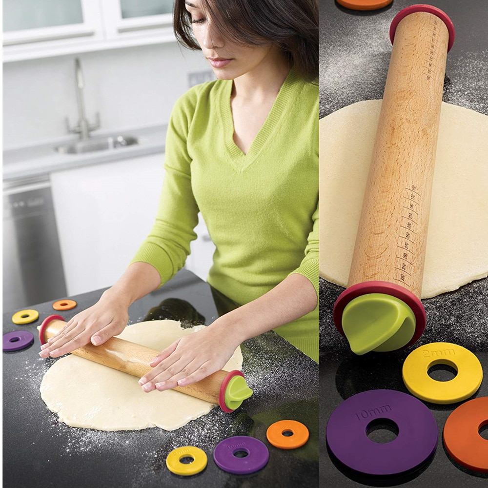 Deegroller Met Dikte Ringen Voor Bakken Tools Verstelbare Franse Cookie Decorating Embossing Deeg Roller Aardewerk Klei Tool