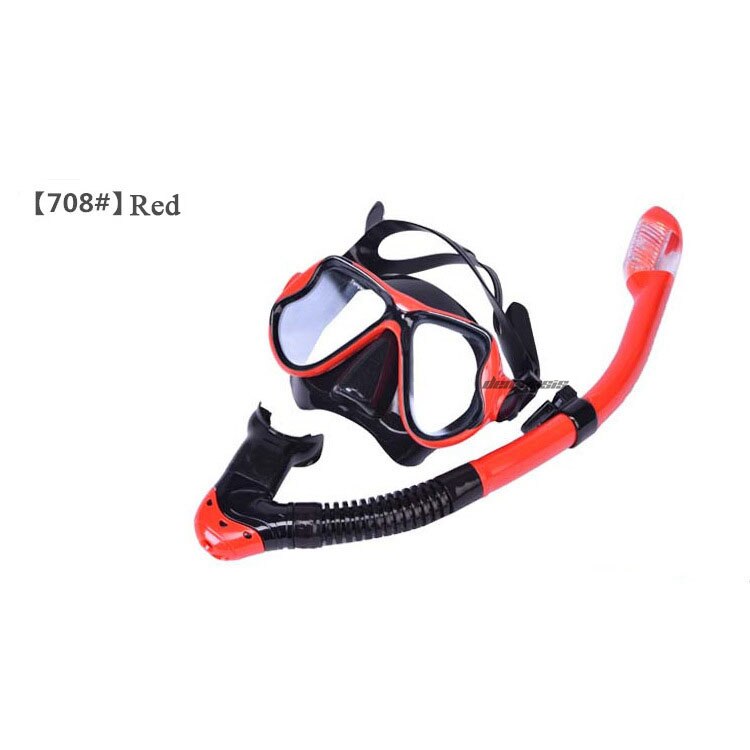 Diving Mask and Snorkel Set - Anti-Fog Goggles - Scuba Swimming Pool Equipment - Silicone & Tempered Glass: Red