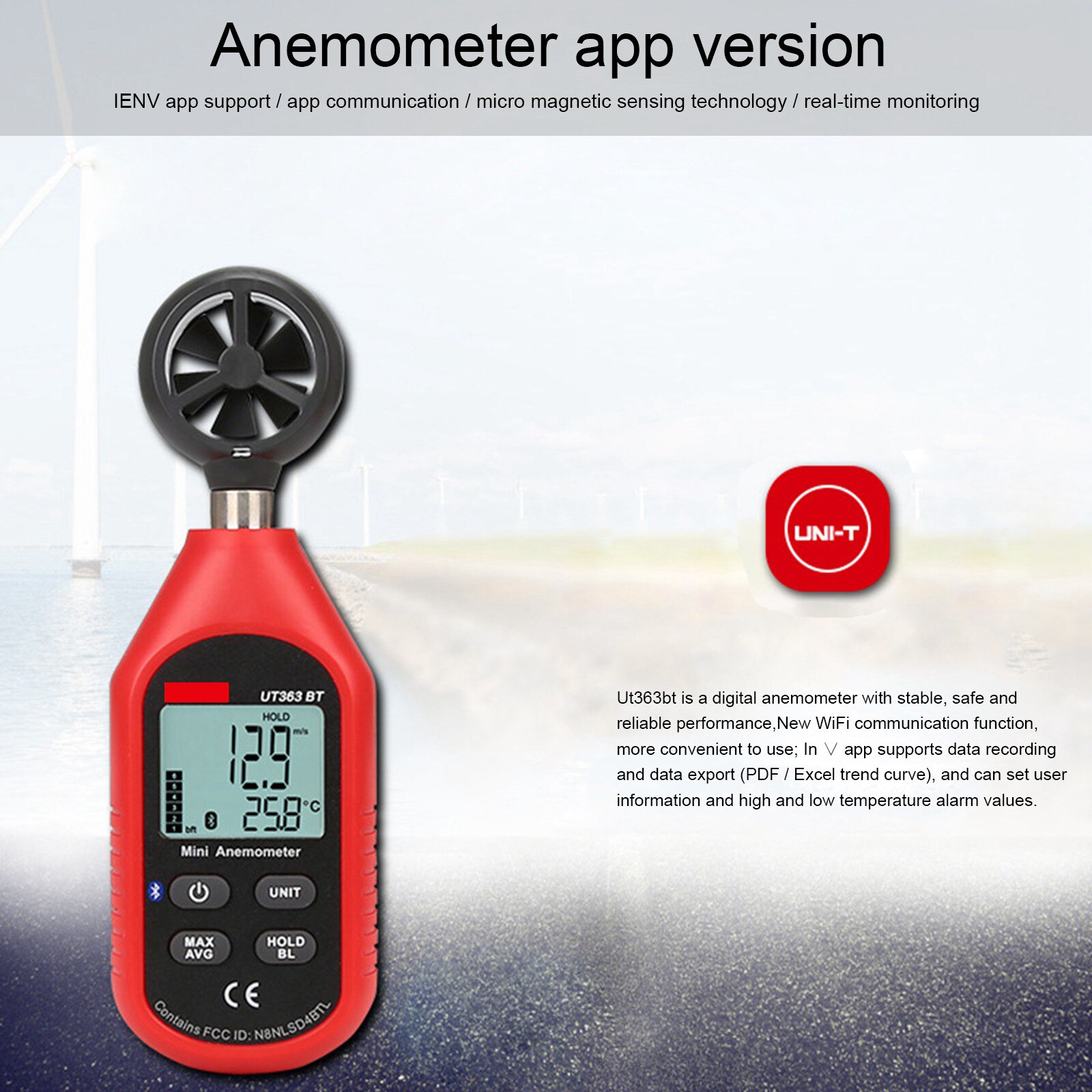 UT363 Handheld Anemometer Digitale Wind Speed Meting Temperatuur Tester Lcd Backlight Display Air Flow Speed Wind Meter