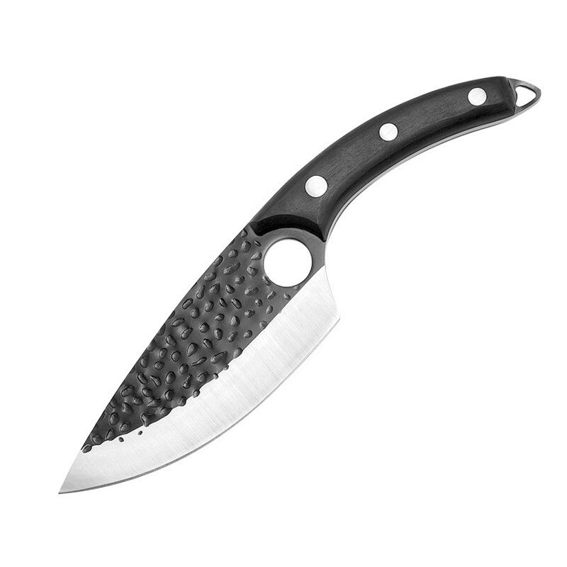 6 Inch Hand-forged Stainless Steel Butcher Knife Boning Knife Fish Knife Kitchen Cleaver Butcher Fish Fillet Cooking Tool: Black-without cover