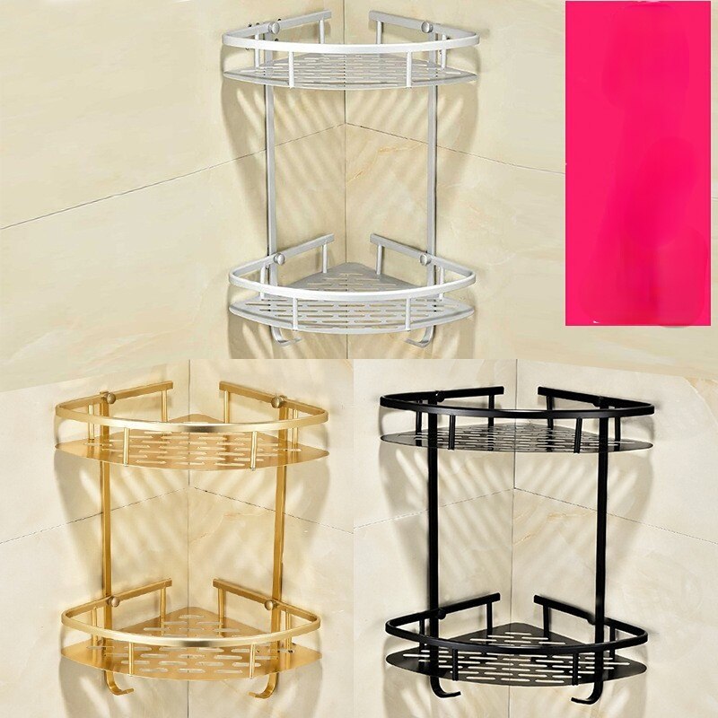 Estantes colgantes para baño, organizador de 2 capas, estante de esquina, soporte para champú sin perforaciones, estante de almacenamiento, cesta de inodoro
