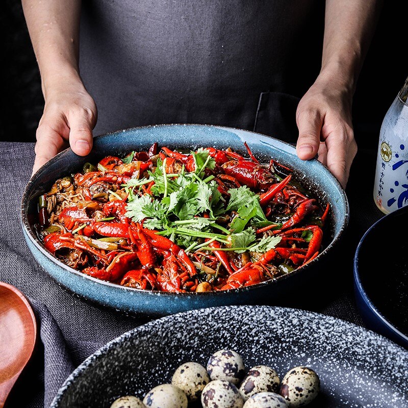 Japanse Keramische Diepe Plaat Ronde Schotel Soep Plaat Familie Salade Fruitschaal Procelain Grote Plaat