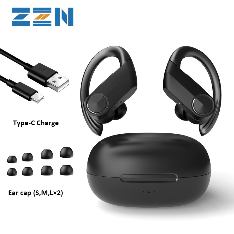 Zzn Tws Draadloze Hoofdtelefoon Bluetooth 5.0 Koptelefoon Deep Bass Hifi Stereo Muziek Oordopjes Headset Met Microfoon Oorhaak Voor Android ios: Black