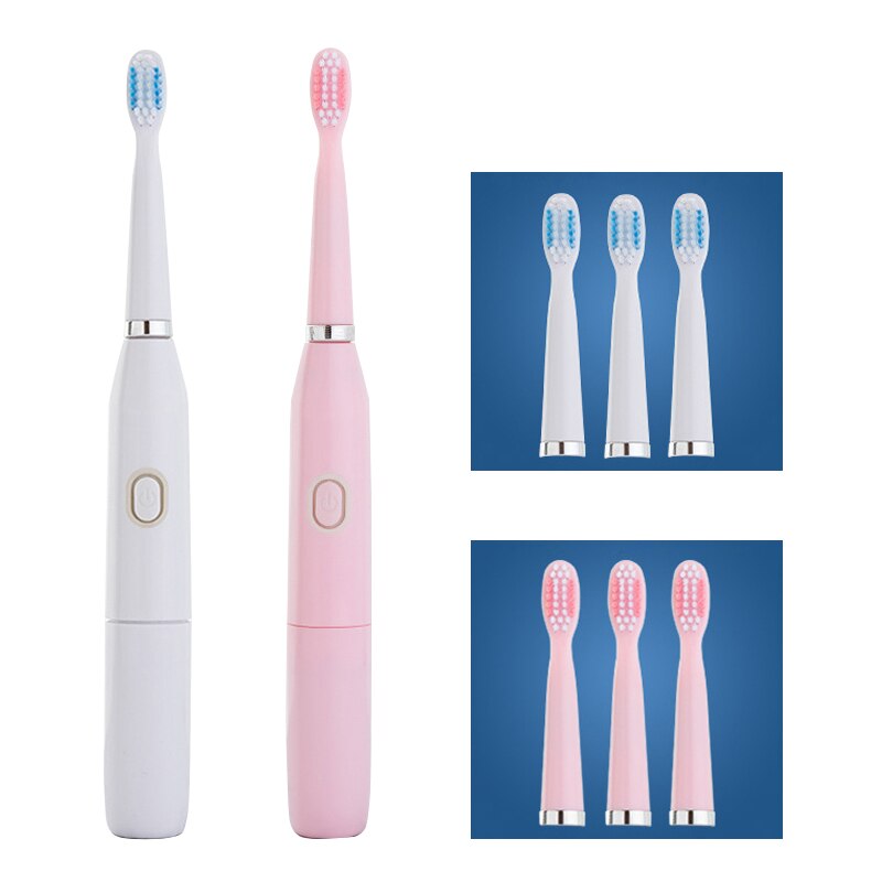 Ultrasonic Electric Toothbrush With 4PCS Replacement Brush Heads 32000 High Frequency Sonic Vibration IPX7 Waterproof Toothbrush: White - Pink