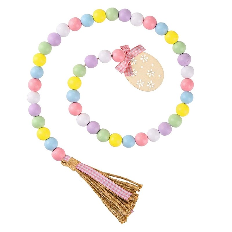 Spring Wooden Beads Garland with Tassels Easter Egg Bead Farmhouse Rustic Tiered Tray Decorations Country Decor: 3