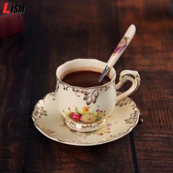 Ceramic Cups And Saucers Bone China Tea Cup Set Flower Printed Home Mug Set Porcelain Tea Cup & Saucer Sets: style 3