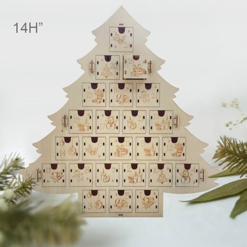 Christmas Vintage Wooden Countdown Number Calendar Storage Box Christmas Presents Countdown Novelty DIY Presents Tags: Tree