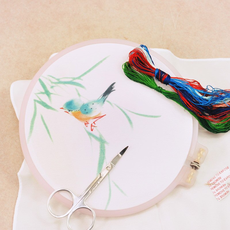 DIY Chinese Silk Suzhou Embroidery Kit with Hoop Flower Printed Pattern Needlework Kit Handkerchief Handmade Sewing Art Craft: 17