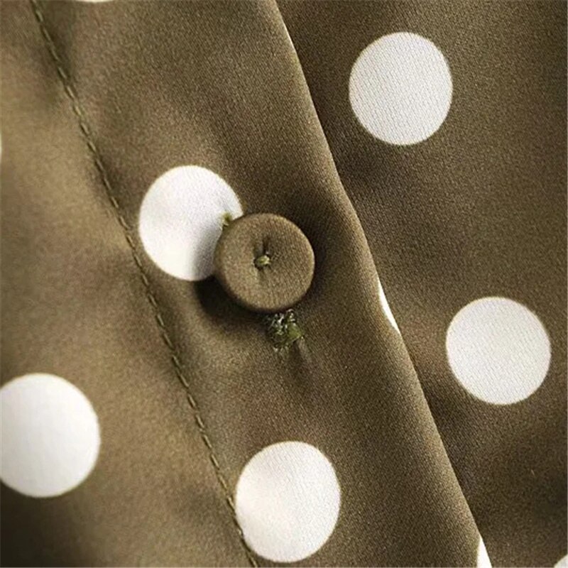 Aelegantmis Vintage Polka Dot Blouses Shirt Female Spring Long Sleeve Casual Women Dot Shirt Green Loose High Street Chic