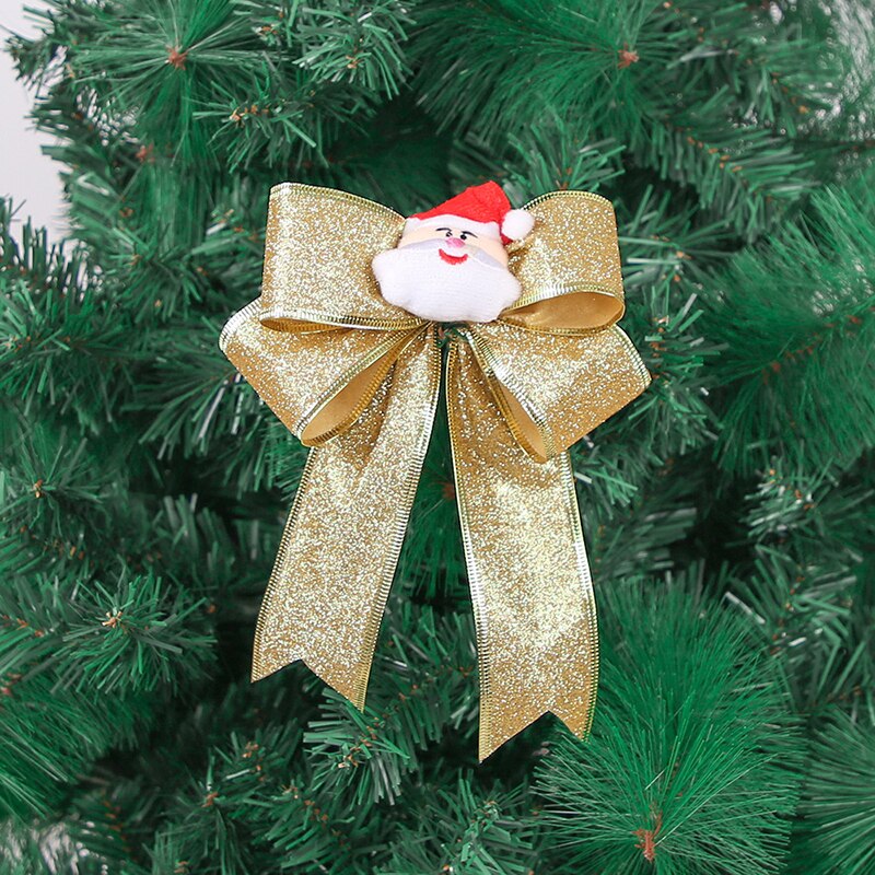 21cm jul rosett tecknad santa älg band rosett guld silver röda rosetter för hantverk julgran prydnader år leveranser: Gyllene 1