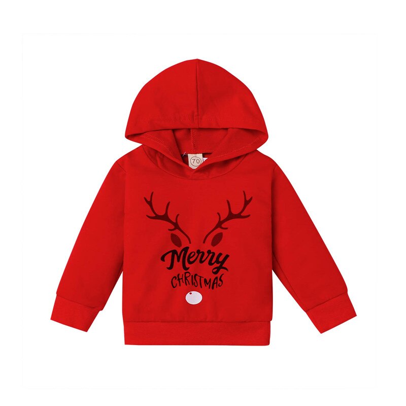 Sweats à capuche de noël pour bébé garçons filles coton wapiti imprimer dessin animé à manches longues sweat à capuche hauts 0-4T: Rouge / 4T