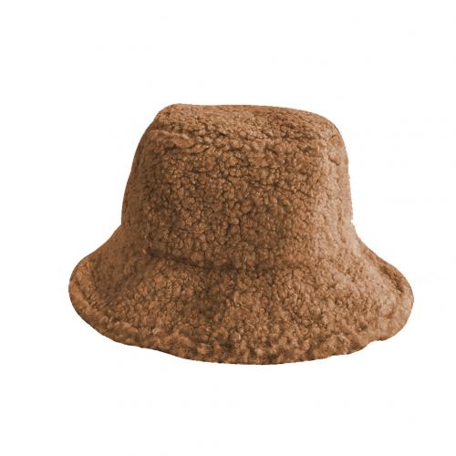 Winter Women Solid Color Faux Lambswool Soft Warm lamb fur Fishing Cap Sun Bucket Hat Japanese warm basin hat Accessory: Coffee
