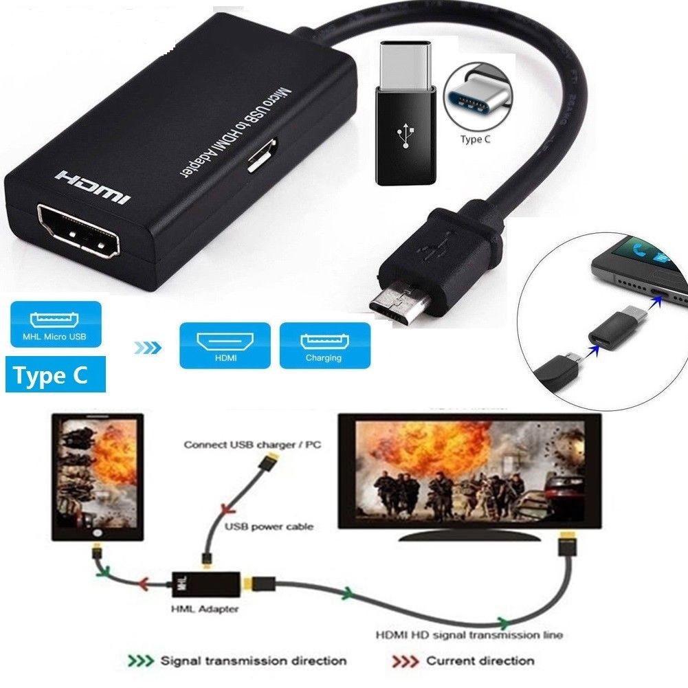 Cable adaptador tipo C y micro USB macho a HDMI hembra para teléfono móvil, tableta y TV