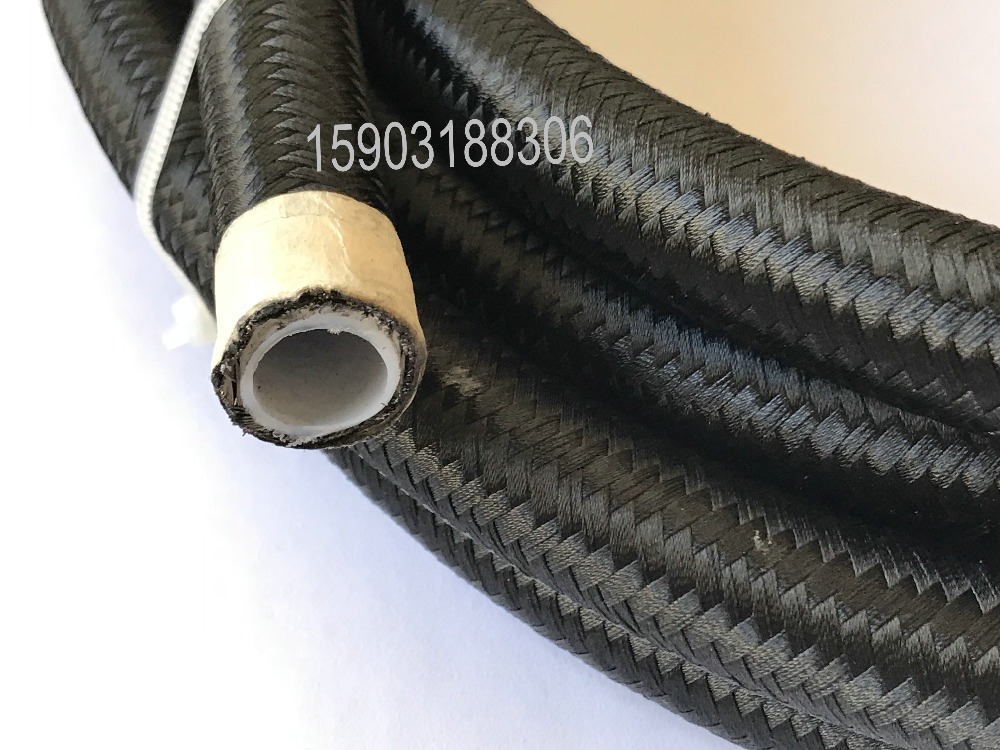 AN4- AN16 Black Cotton Wire Braided PTFE Lined Stainless Steel Reinforcement Hose For Fuel Oil E85 1M