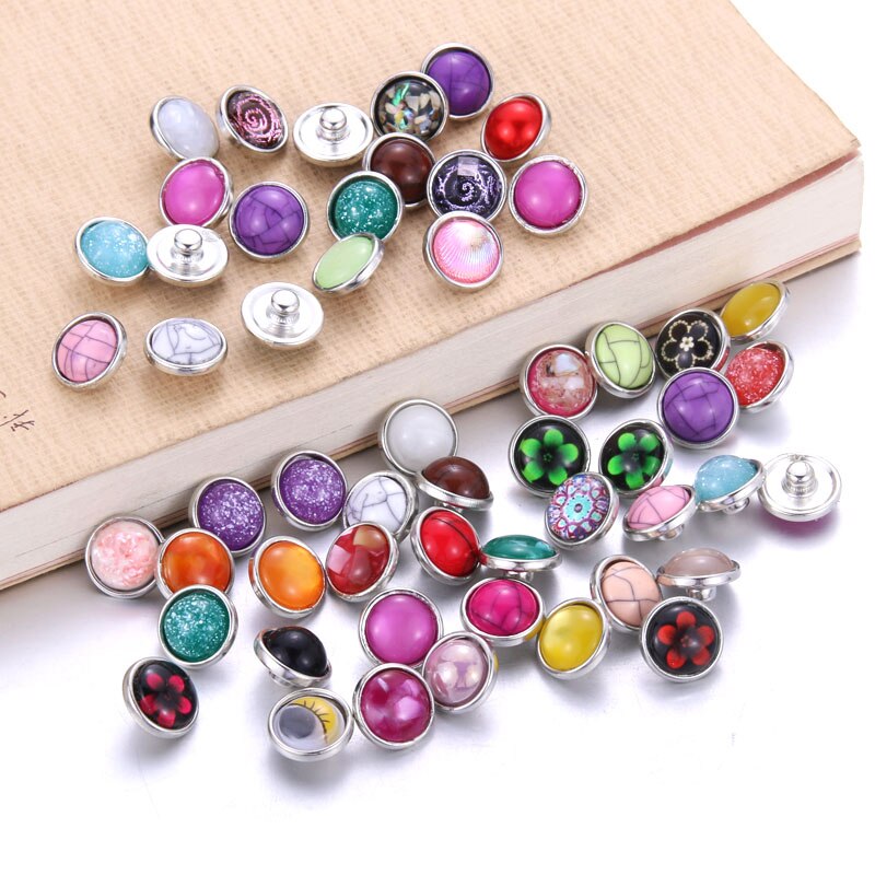 10pcs/lot Mix Style Rhinestone 12mm 18mm Resin metal Snap Buttons Jewelry Fit Charm Bracelets &amp; Bangles For women man