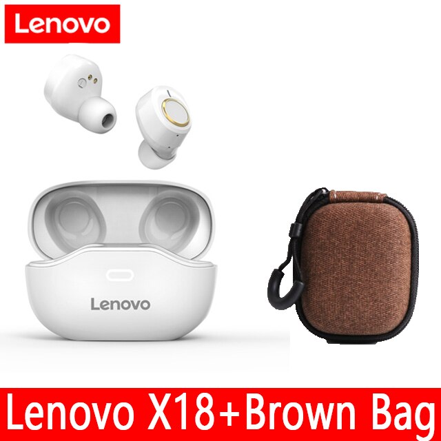 Lenovo X18 TWS écouteur sans fil Bluetooth 5.0 Super léger bouchon d'oreille longue batterie touches tactiles casque anti-transpiration sport écouteurs: White add Brown bag