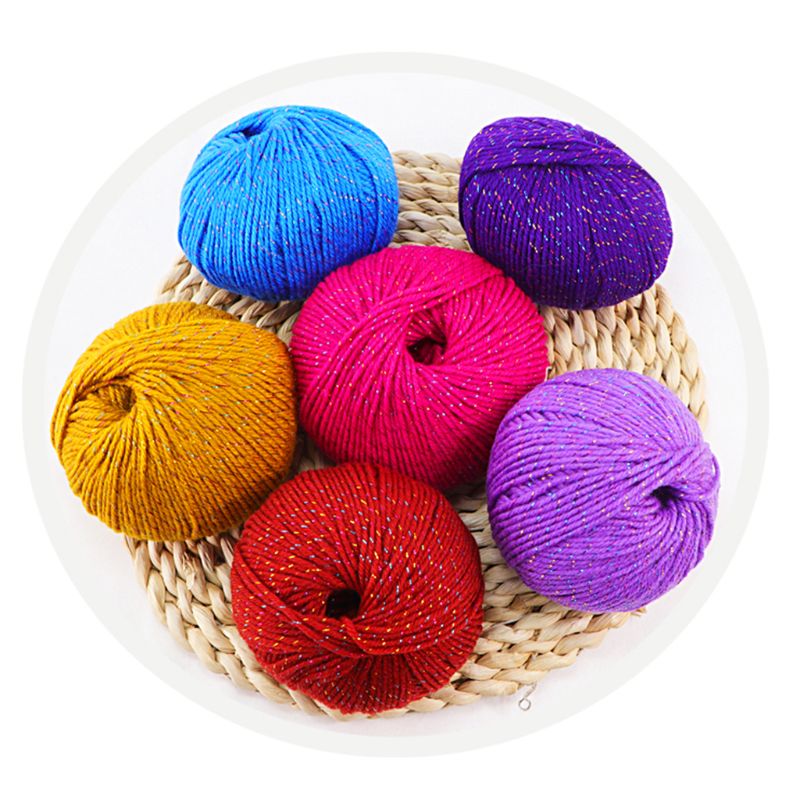 3 Roll 2 Strand Medium Thick Acrylic Fiber Hand Knitting Yarn Colorful Shiny Metallic Crochet Wool Thread for DIY Scarf