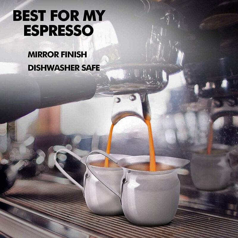 Set of 3 Stainless Steel Creamers, 5Oz, Mirror Finish, Comfort Grip Handle, Coffee Cup