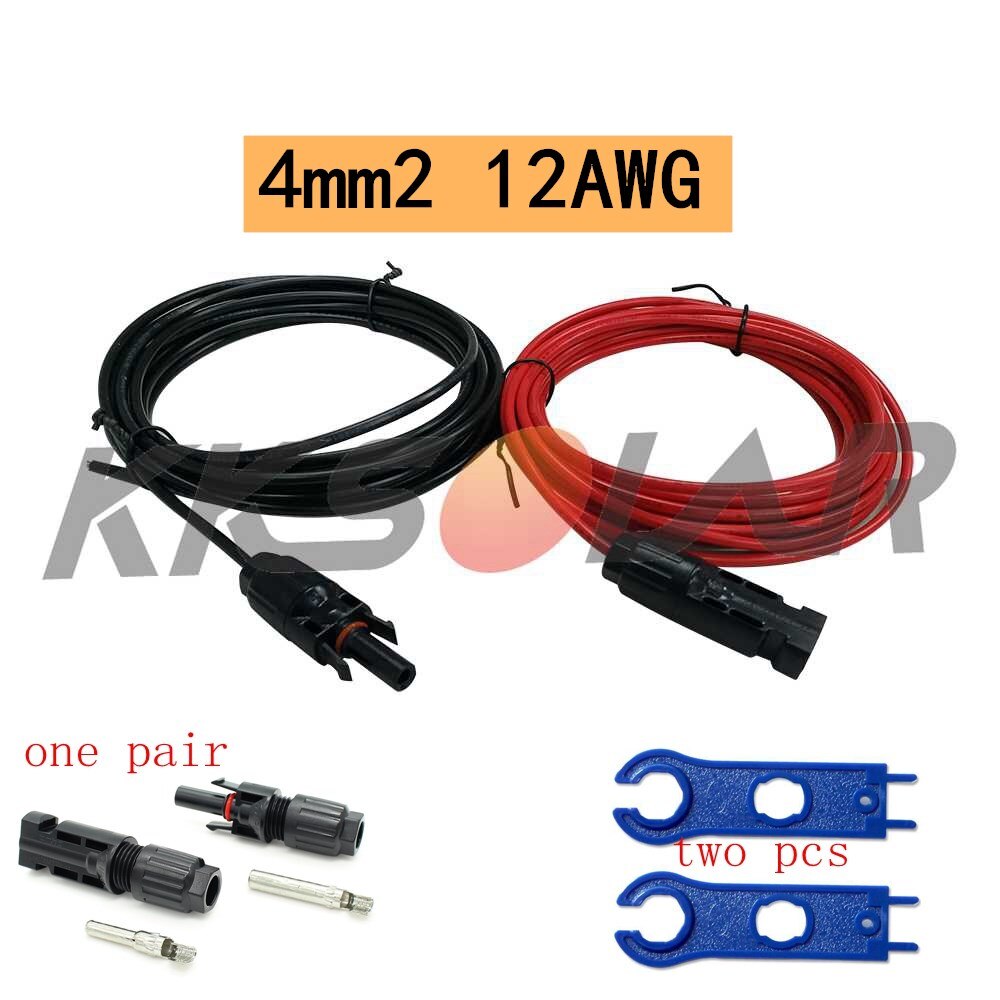 4mm2 12AWG black &amp; red Solar PV Copper Cables Wires with Connector solar Panel Extension Cable for solar panel kit Accessories