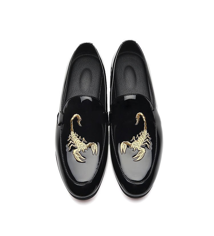 Scorpion imprimer hommes chaussures en cuir hommes mocassins d'affaires chaussures bout pointu chaussures plates de mariage lumineux