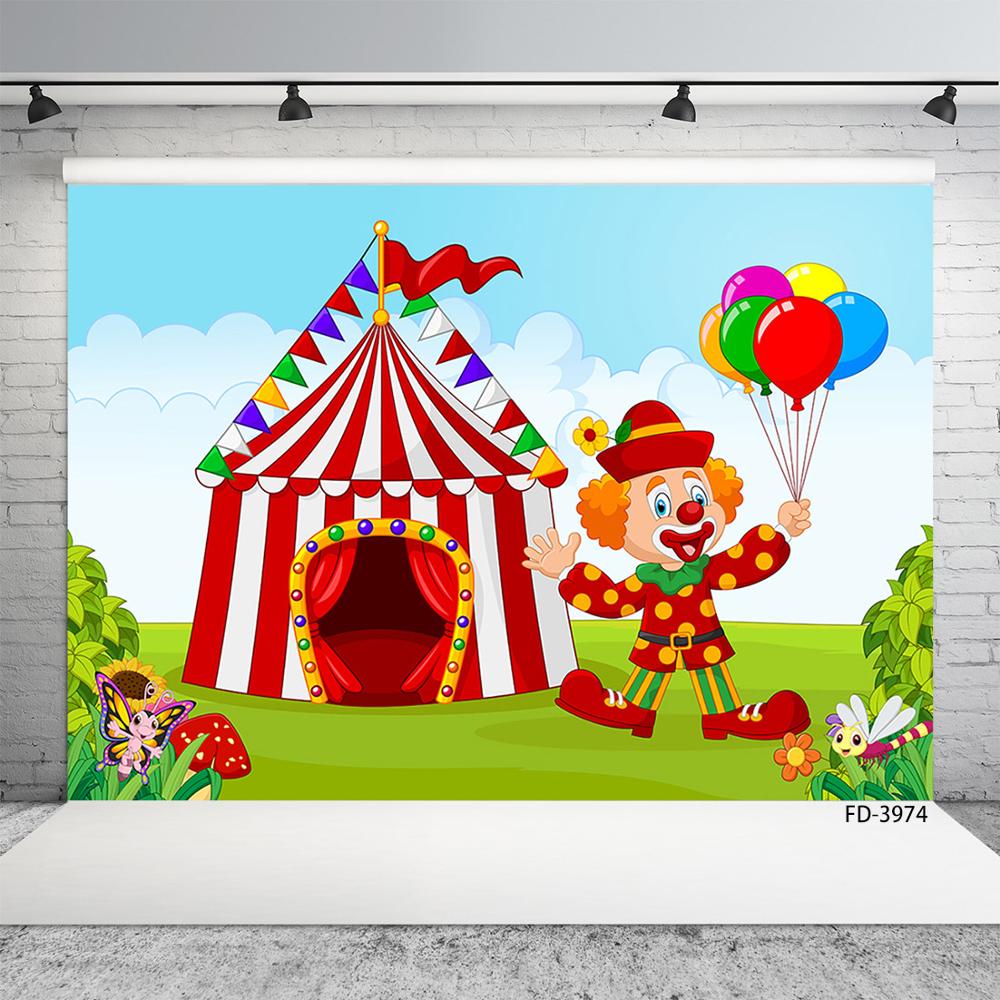 Cartoon Clown Circus Kinderen Nemen Foto 'S Van Pasgeboren Baby 'S In De Achtergrond Foto Studio In De Achtergrond