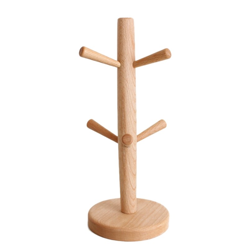 Træform træ kaffe te kop opbevaringsholder stativ køkken køkken krus hængende display rack drinkware hylde med 6 kroge