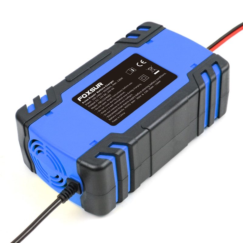 FOXSUR voiture moto chargeur de batterie 12V 8A 24V 4A Smart charge rapide pour AGM GEL humide EFB chargeur de batterie au plomb