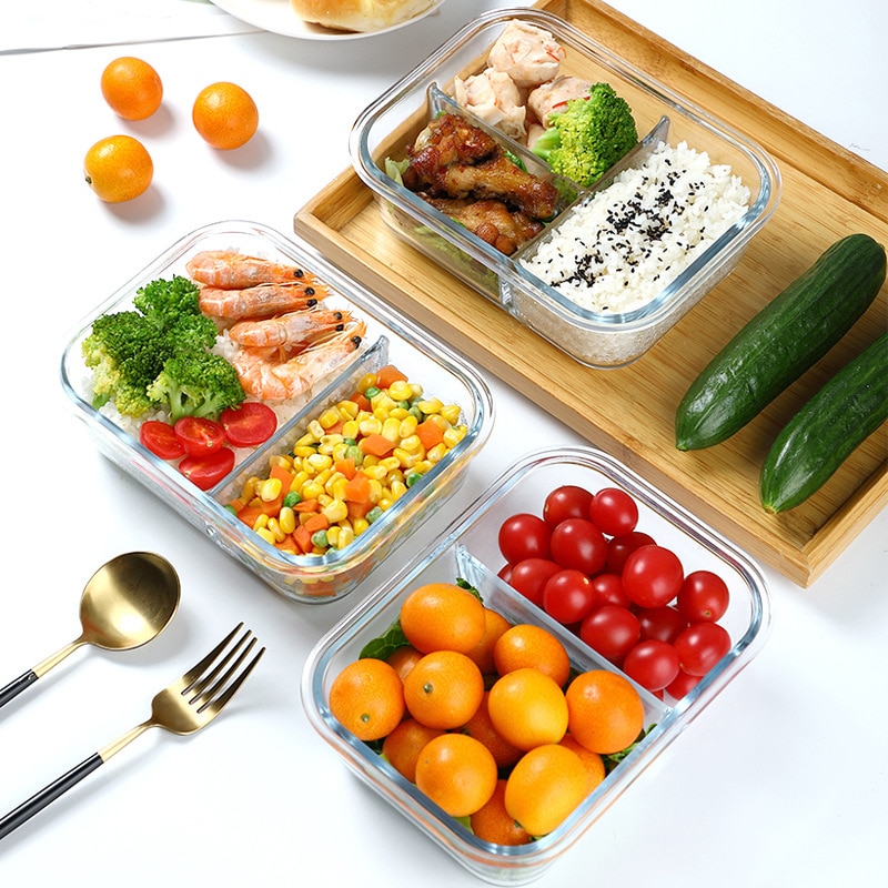 Microwave Special Glass Lunch Box Lunch Box with Lid Refrigerator Fruit Box Fresh Box Office Worker Heating Lunch Bowl