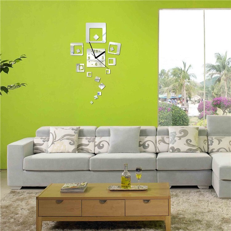 Acrylic square wall mirror clock sticker for living bed room , personality DIY art clock