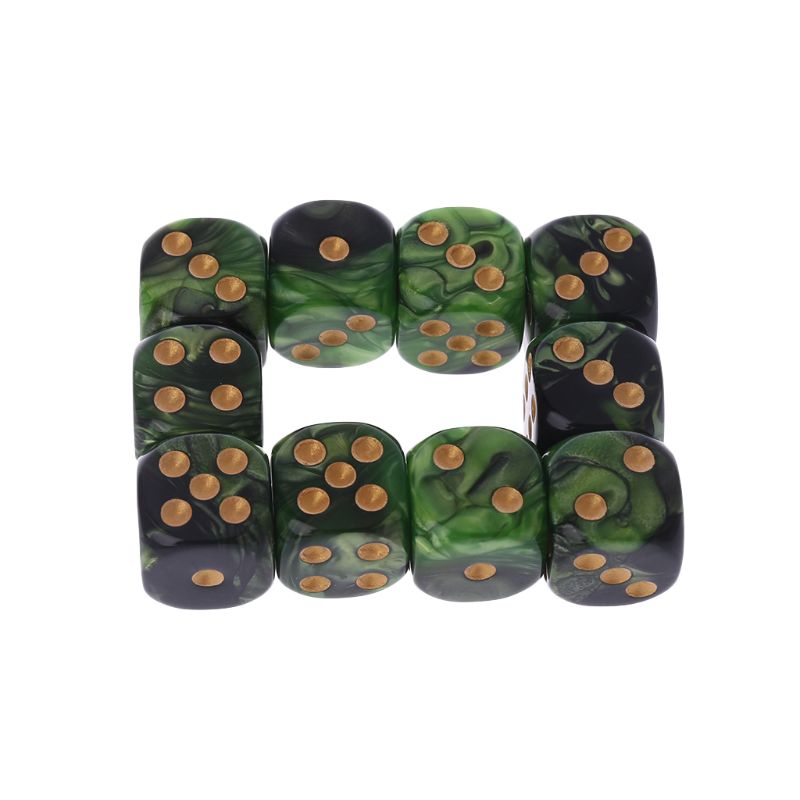 10 Pcs 16mm Resin Dice D6 Black Green Gold Points Round Edges KTV Bar Nightclub Entertainment Tools Adult Toys