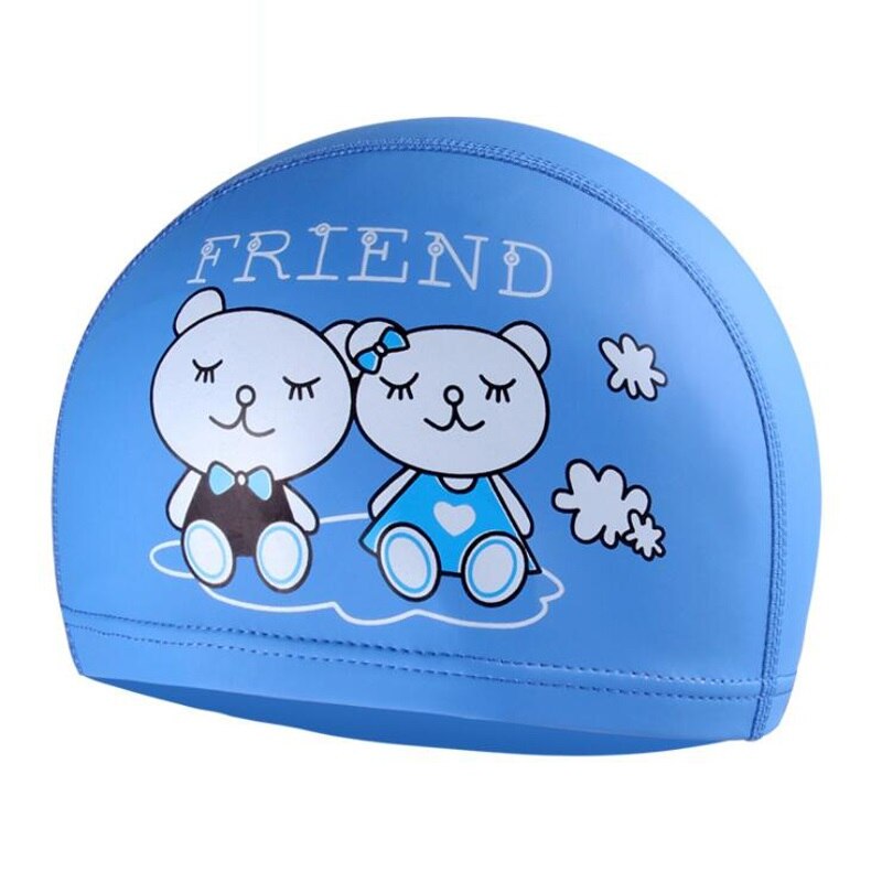 Tkanina PU Cute Cartoon zwierząt delfin dzieci dzieci czepek wodoodporny chronić uszy długie włosy chłopcy dziewczęta basen kąpielowy czapki kapelusz: Blue Bear (S)
