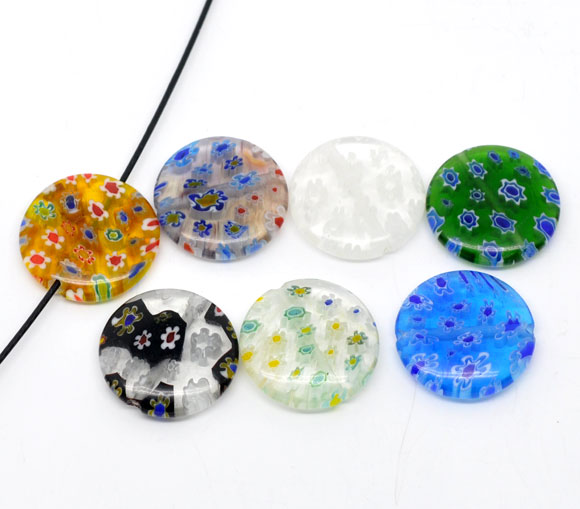 8 JAHRESZEITEN 20 gemischt Millefiori Lampwork Münze Perlen 20mm (B08739)