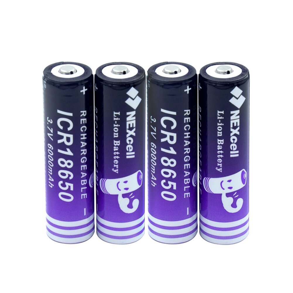 1/2/4 High Capacity 6000mAh 18650 Button Top Lithium-ion Battery 3.7 V ICR 18650 Torch LED Light Flashlight Replacement Cell: 4 pieces