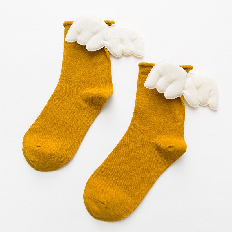 Dreamlikelin femei șosete cu aripi de înger dulce kawaii studente fete șosete prințesă din bumbac moale: Curcumă