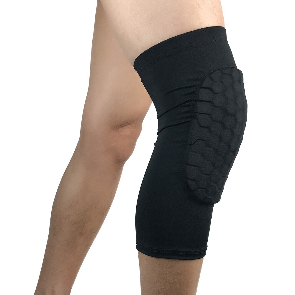 1Pcs Honeycomb Basketbal Kniebeschermers Been Mouwen Cellulaire Voetbal Volleybal Voetbal Kneepad Kalf Ondersteuning Ski Fietsen Been Warmer: Black / M