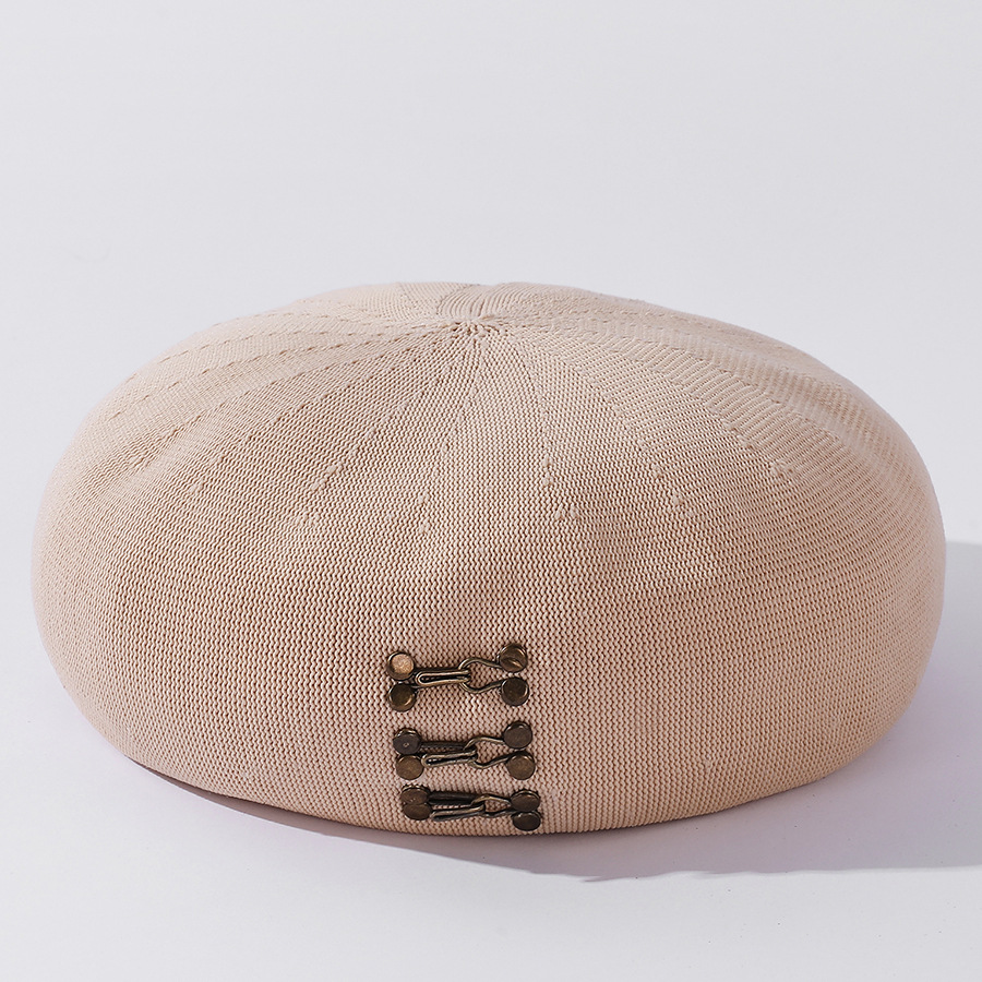 Boinas de mezcla de algodón con hebilla de cobre para mujer, boina con hebilla de cobre para Primavera, gorrito de artista para esquiar, gorros de pintor para niña: Beige