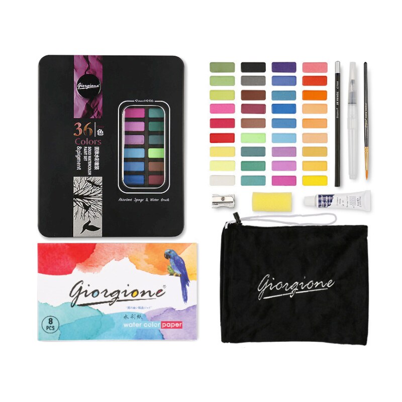 36-Kleuren Glitter Aquarel Verf Set Aquarel Pigment Schilderen Leveringen Metallic Effen Water Kleuren Palet: Black