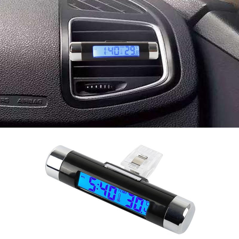 Draagbare 2 In 1 Digitale Auto Lcd Klok Thermometer Met Clip Elektronische Klok Auto Digitale Tijd Klok Blauwe Achtergrondverlichting