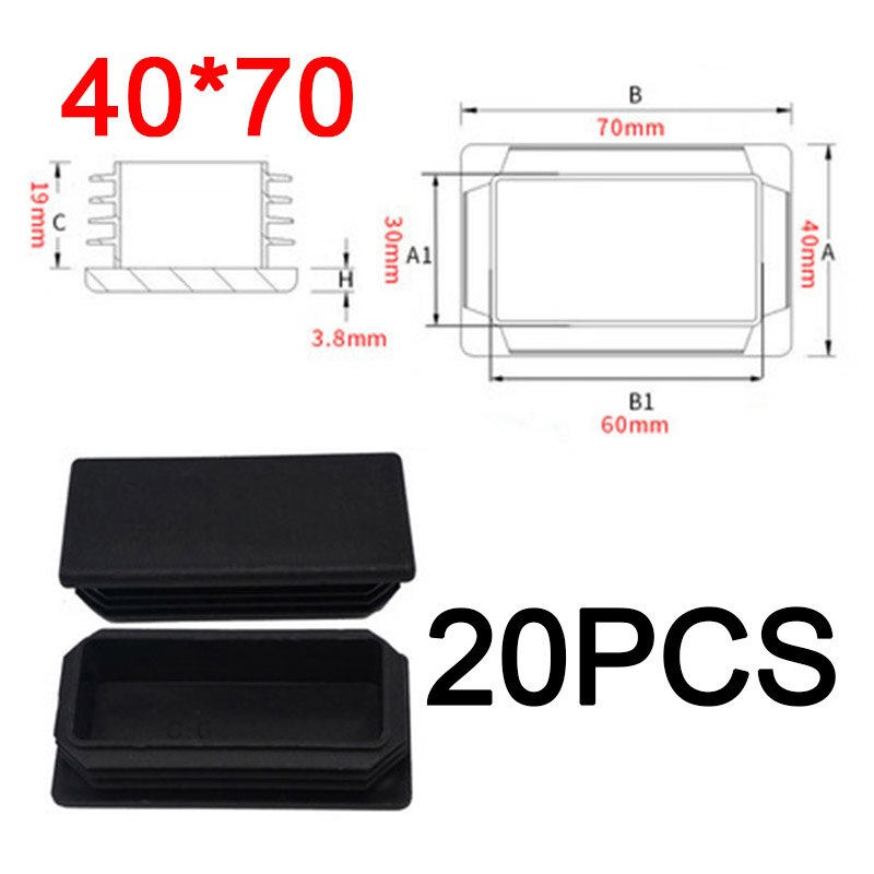 Plastic Steel Rectangular pipe plug Black Furniture Leg plug Anti Slip Feet Protector Pad Plastic square tube cap plug: 40x70mm