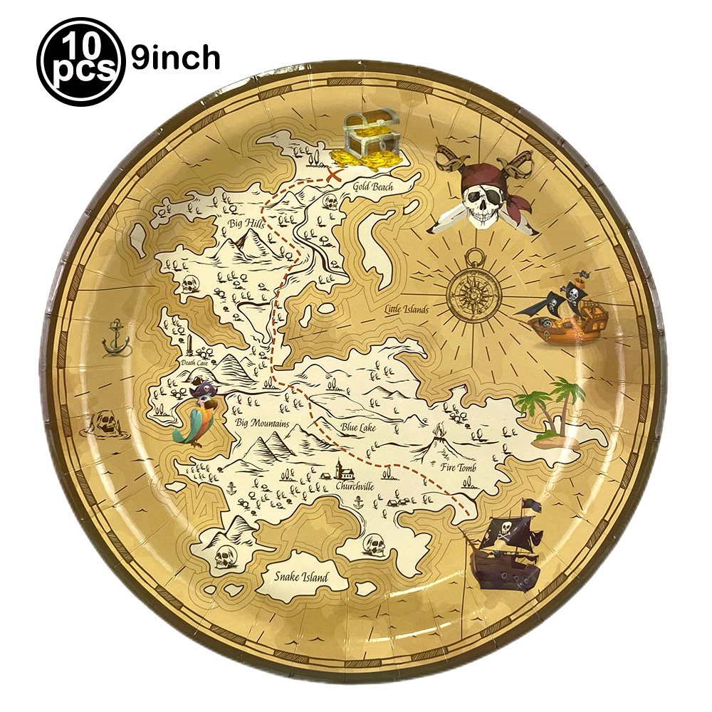 Mantel de pirata, mantel con mapa del tesoro, cubiertas de mesa desechables de plástico, decoración de de cumpleaños con tema náutico pirata: Caqui oscuro