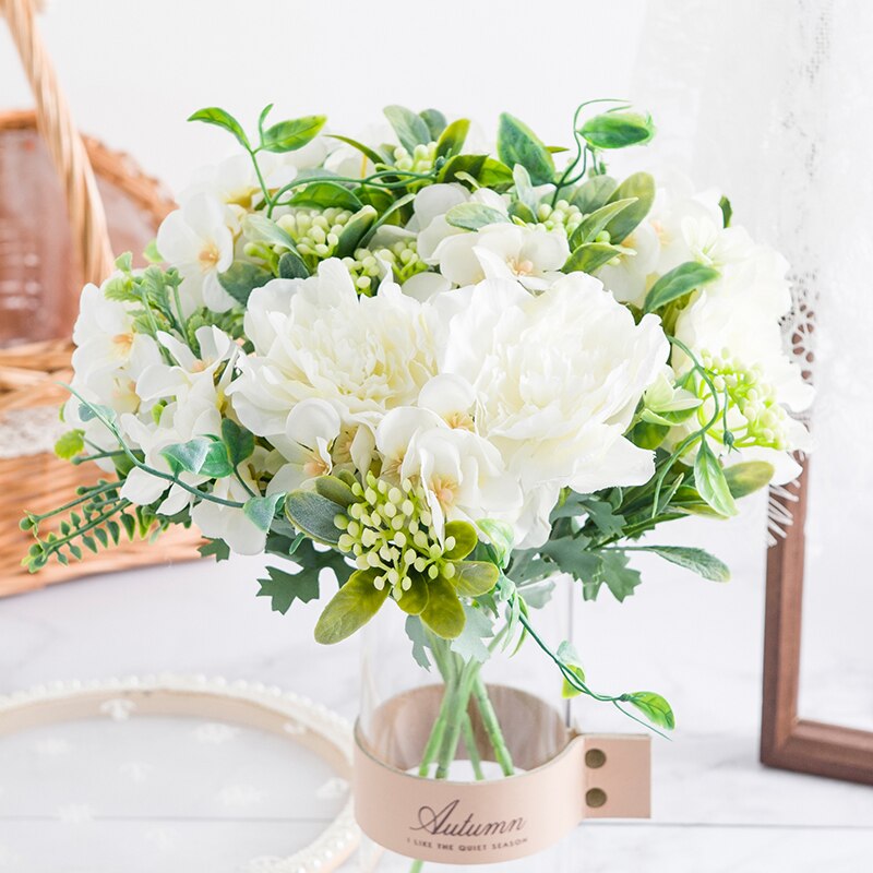 Pæon buket kunstige blomster silke rose juledekorationer til hjemmet diy efterår dekoration stueplante foto rekvisitter bryllup