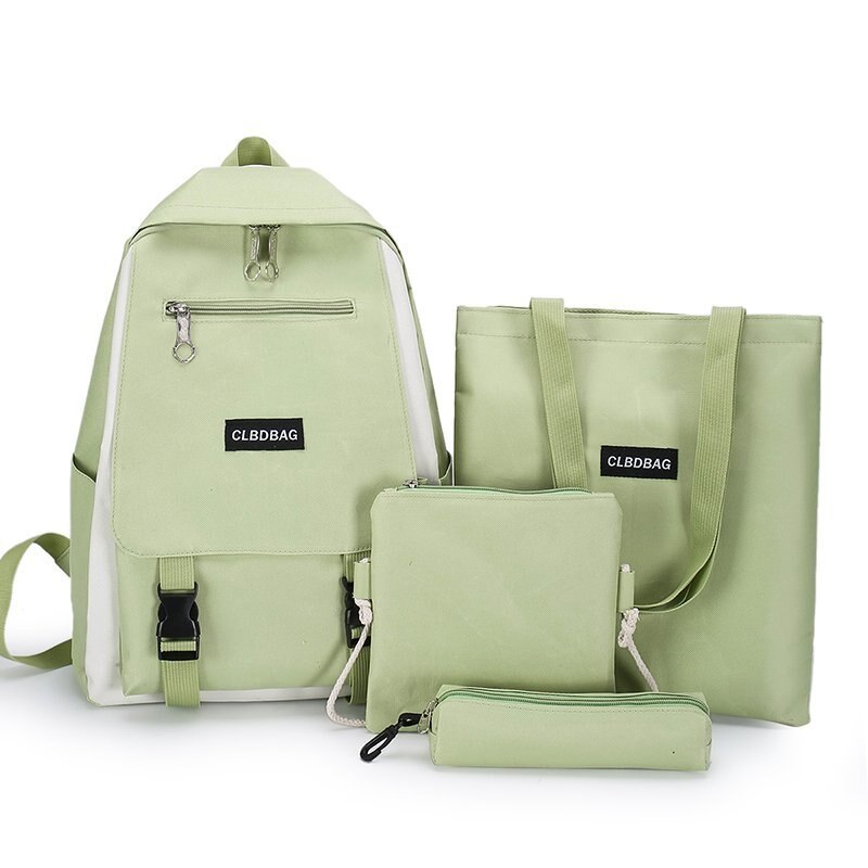 Roxo adolescentes estudante mochila bolsas de ombro-sacos de lona moda feminina traval voltar packs meninas sólida bookbag 4 peças conjunto 2020: green set