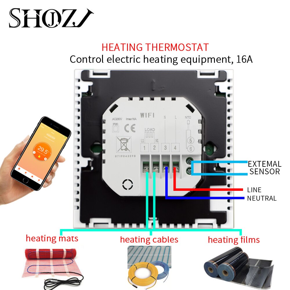 SMART HOME WiFi Temperature Controller Thermostat for Water Floor Digital Electric Floor Heating Control Controller: WIFI HEATING / BLACK