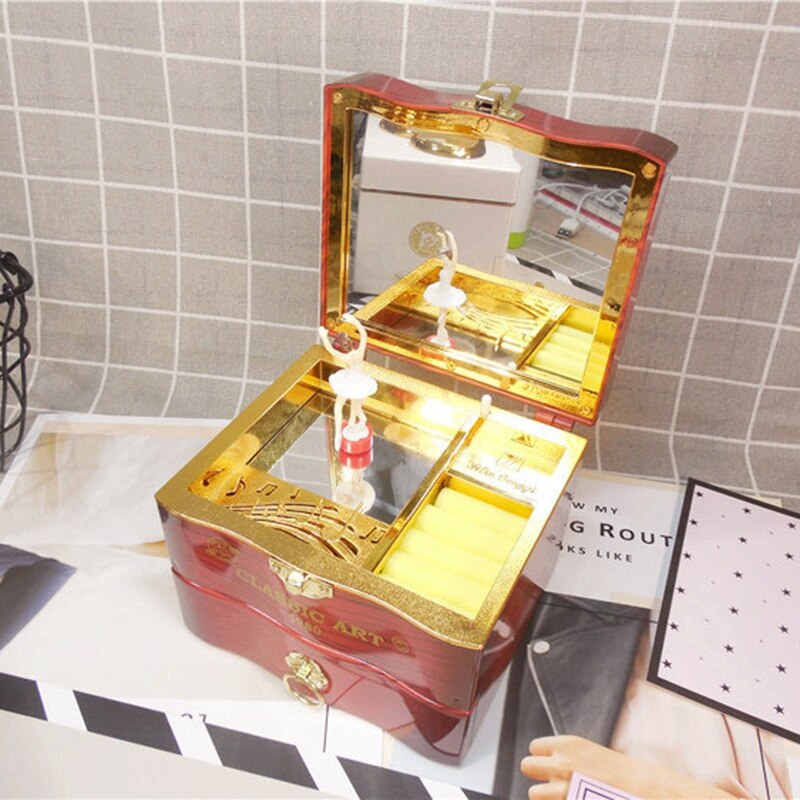 Caja de música bailarina caja para joyas de plástico niñas carrusel mano manivela caja de música mecanismo