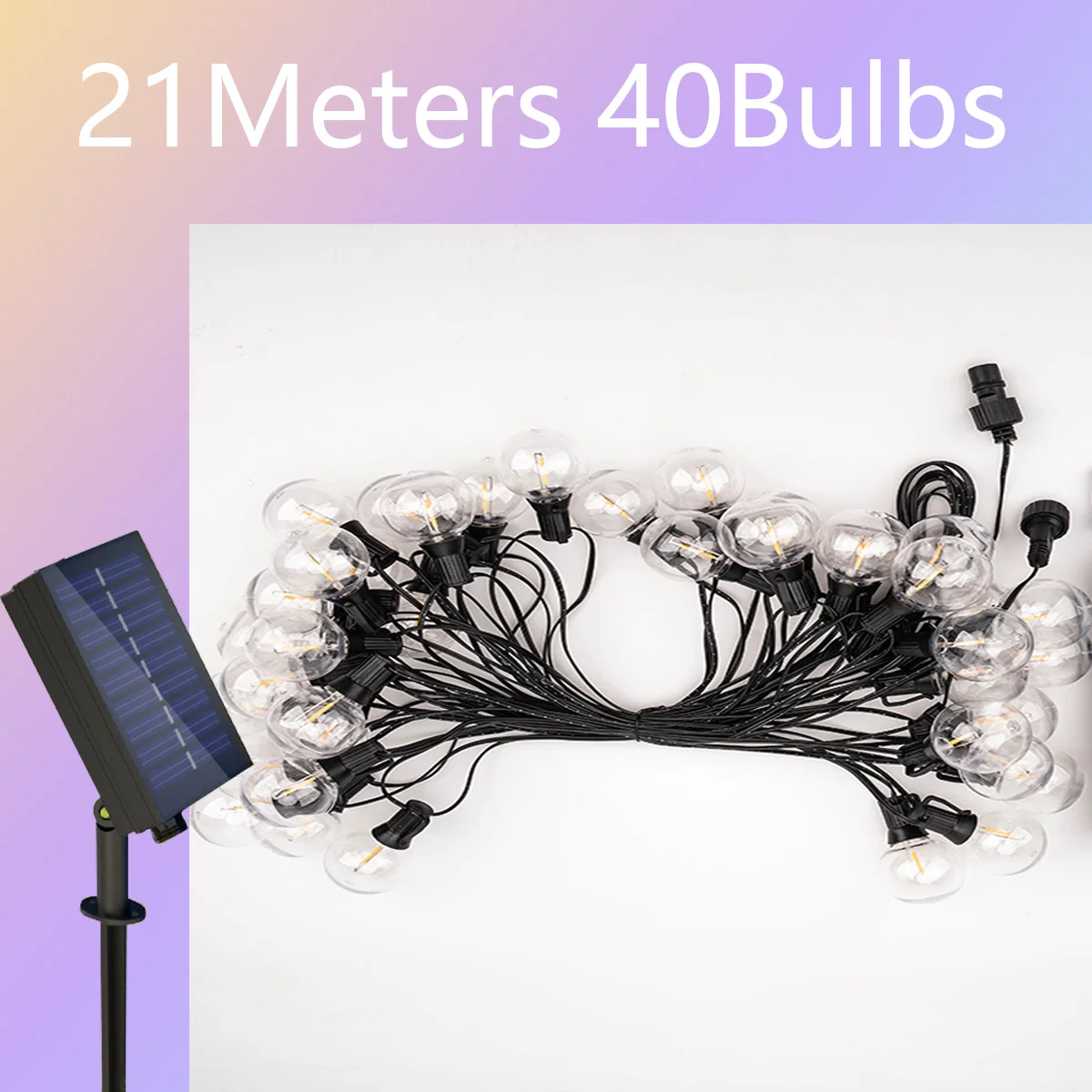 LED-Lichterketten, 21 Meter, G40-Kugellichter, für Höhle Außenbereich, Garten, Terrasse, wasserdicht, Dekoration, Solarstrom, Girlande, Hochzeitsbeleuchtung: Grün